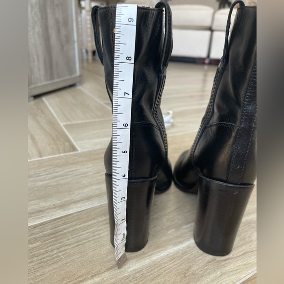 Kate Spade Black Leather Stacked Heel mid Calf Ankle Boots - Picture 10 of 12